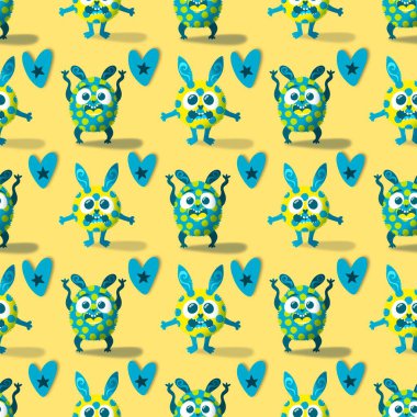 Çizgi filmlerdeki hayvanlar çocuk için kusursuz canavar desenleri giysi baskısı, kumaş, kumaş ve yaz partisi aksesuarları ve moda tekstili.