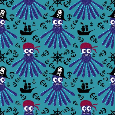 Yaz okyanusu hayvanları çocuk için kusursuz şirin ahtapot deseni kumaşlar ve moda tekstil ürünleri ve parti aksesuarları için kıyafet baskısı ve ambalaj kağıdı.