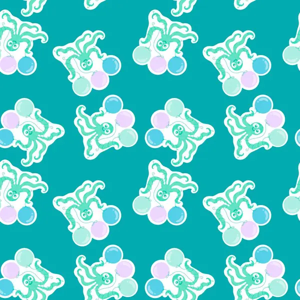 Yaz okyanusu hayvanları kağıt, kumaş, çarşaf ve çocuk kıyafetleri ve parti aksesuarları için kusursuz ahtapot desenleri. Yüksek kaliteli illüstrasyon