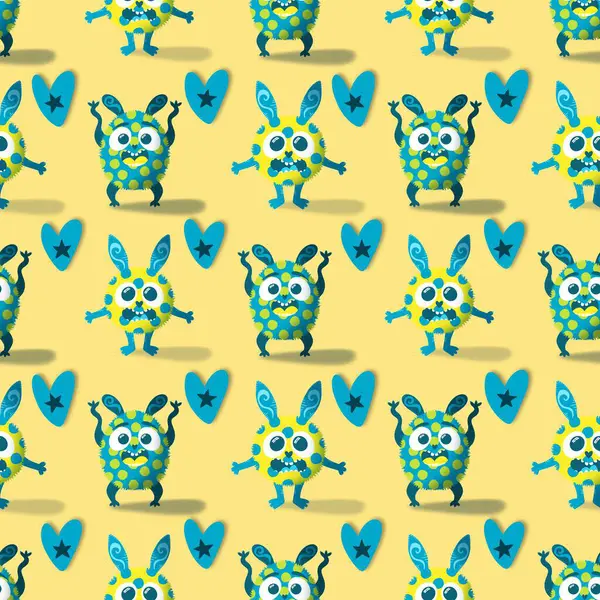 Çizgi filmlerdeki hayvanlar çocuk için kusursuz canavar desenleri giysi baskısı, kumaş, kumaş ve yaz partisi aksesuarları ve moda tekstili.