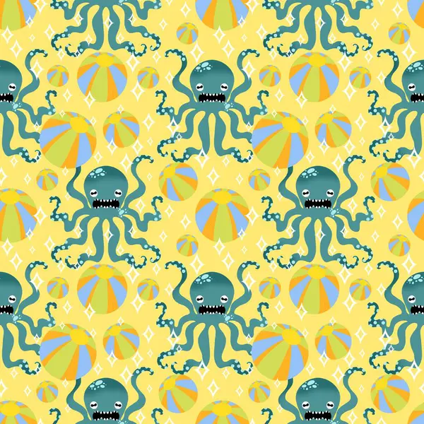 Yaz okyanusu hayvanları çocuk için kusursuz şirin ahtapot deseni kumaşlar ve moda tekstil ürünleri ve parti aksesuarları için kıyafet baskısı ve ambalaj kağıdı.