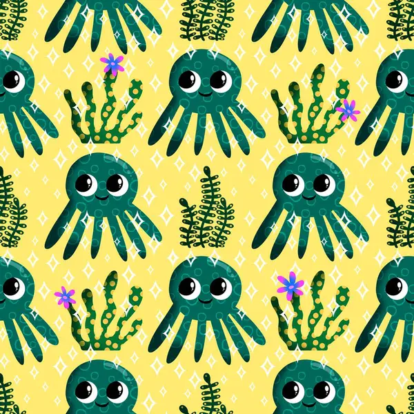 Yaz okyanusu hayvanları çocuk için kusursuz şirin ahtapot deseni kumaşlar ve moda tekstil ürünleri ve parti aksesuarları için kıyafet baskısı ve ambalaj kağıdı.