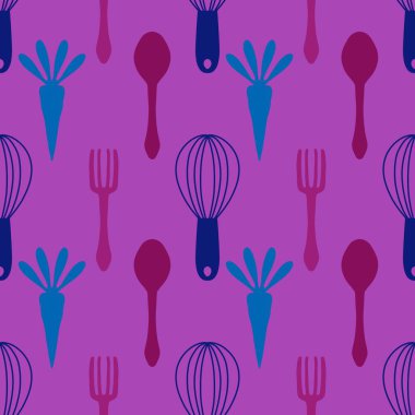 Mutfak aletleri kağıt, kumaş, giysi baskısı, tekstil ve mağaza ambalajları için dikişsiz çatal ve kaşık deseni. Yüksek kalite fotoğraf