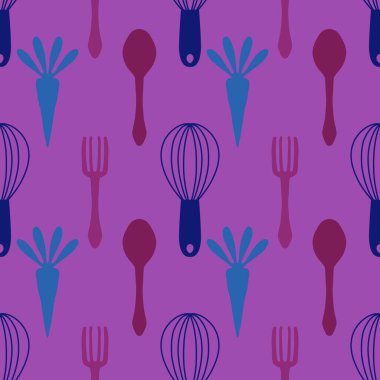 Mutfak aletleri kağıt, kumaş, giysi baskısı, tekstil ve mağaza ambalajları için dikişsiz çatal ve kaşık deseni. Yüksek kalite fotoğraf