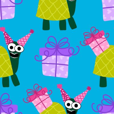 Kağıt, kumaş, çarşaf ve çocuk giysisi baskısı ve yıldönümü aksesuarları için doğum günü partisi kusursuz desen. Yüksek kalite fotoğraf