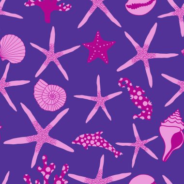 Okyanus hayvanları, ambalajsız deniz yıldızı desenli ambalajlar, kumaşlar ve çocuk giysileri baskısı ve yaz partisi aksesuarları ve mayo tekstili. Yüksek kalite fotoğraf
