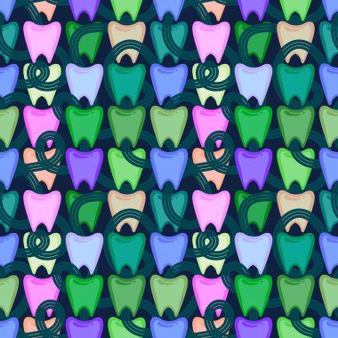 Kağıt, kumaş, çarşaf, çocuk giysisi baskısı, doktor aksesuarları ve eczane ambalajları için tıbbî ve kusursuz diş deseni. Yüksek kalite fotoğraf