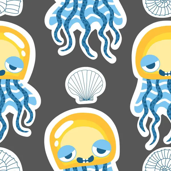 Yaz okyanus hayvanları, ambalajsız denizanası desenli ambalaj kağıtları, kumaşlar, çarşaflar, çocuk giysileri ve parti aksesuarları için. Yüksek kaliteli illüstrasyon