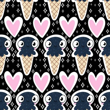 Yaz okyanusundaki hayvanlar dikişsiz ahtapot ve kağıt, kumaş ve çocuk giysileri ve parti aksesuarları için dondurma deseni. Yüksek kaliteli illüstrasyon