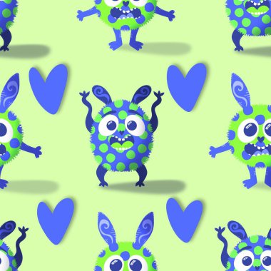 Çizgi filmlerdeki hayvanlar çocuk için kusursuz canavar desenleri giysi baskısı, kumaş, kumaş ve yaz partisi aksesuarları ve moda tekstili.