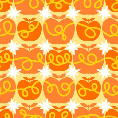 Yaz meyvesiz elma desenli ambalaj kâğıdı, kumaş ve çocuk giysileri baskısı ve bahar moda tekstil ürünleri ve bahçe partisi aksesuarları. Yüksek kalite fotoğraf