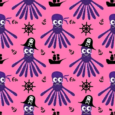 Yaz okyanusu hayvanları çocuk için kusursuz şirin ahtapot deseni kumaşlar ve moda tekstil ürünleri ve parti aksesuarları için kıyafet baskısı ve ambalaj kağıdı.