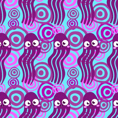 Yaz okyanusu hayvanları kağıt, kumaş, çarşaf ve çocuk kıyafetleri ve parti aksesuarları için kusursuz ahtapot desenleri. Yüksek kaliteli illüstrasyon