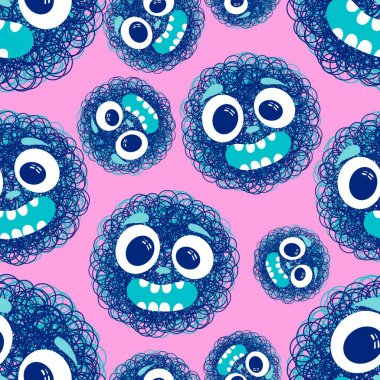 Çizgi filmlerdeki hayvanlar çocuk için kusursuz canavar desenleri giysi baskısı, kumaş, kumaş ve yaz partisi aksesuarları ve moda tekstili.