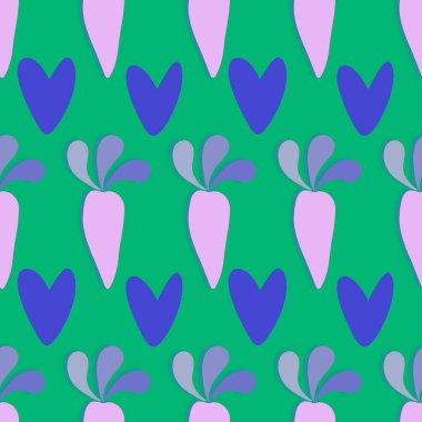 Kağıt, kumaş, çarşaf ve çocuk giysisi baskısı ve mutfak tekstili için yaz sebzesiz havuç deseni. Yüksek kalite fotoğraf