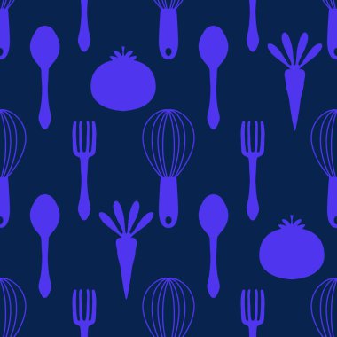 Mutfak aletleri kağıt, kumaş, giysi baskısı, tekstil ve mağaza ambalajları için dikişsiz çatal ve kaşık deseni. Yüksek kalite fotoğraf