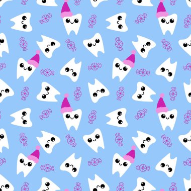 Kağıt, kumaş, çarşaf, çocuk giysisi baskısı, doktor aksesuarları ve eczane ambalajları için tıbbî ve kusursuz diş deseni. Yüksek kalite fotoğraf