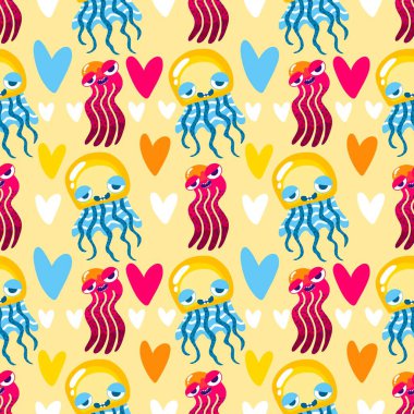 Yaz okyanusu hayvanları kağıt, kumaş, çarşaf ve çocuk kıyafetleri ve parti aksesuarları için kusursuz ahtapot desenleri. Yüksek kaliteli illüstrasyon