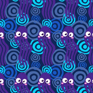 Yaz okyanusu hayvanları kağıt, kumaş, çarşaf ve çocuk kıyafetleri ve parti aksesuarları için kusursuz ahtapot desenleri. Yüksek kaliteli illüstrasyon