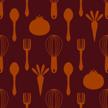 Mutfak aletleri kağıt, kumaş, giysi baskısı, tekstil ve mağaza ambalajları için dikişsiz çatal ve kaşık deseni. Yüksek kalite fotoğraf