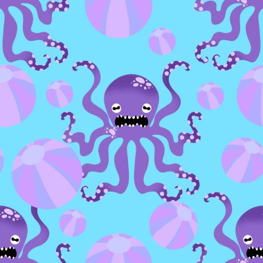 Yaz okyanusu hayvanları çocuk için kusursuz şirin ahtapot deseni kumaşlar ve moda tekstil ürünleri ve parti aksesuarları için kıyafet baskısı ve ambalaj kağıdı.