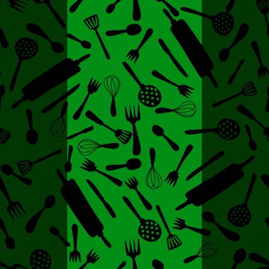 Mutfak aletleri kağıt, kumaş, giysi baskısı, tekstil ve mağaza ambalajları için dikişsiz çatal ve kaşık deseni. Yüksek kalite fotoğraf