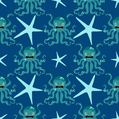 Yaz okyanusu hayvanları çocuk için kusursuz şirin ahtapot deseni kumaşlar ve moda tekstil ürünleri ve parti aksesuarları için kıyafet baskısı ve ambalaj kağıdı.