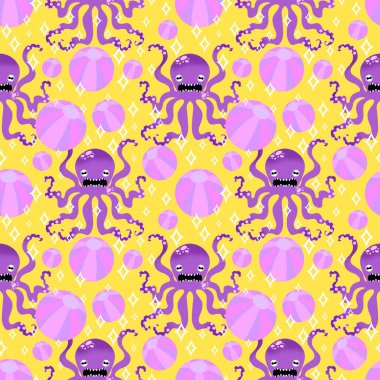 Yaz okyanusu hayvanları çocuk için kusursuz şirin ahtapot deseni kumaşlar ve moda tekstil ürünleri ve parti aksesuarları için kıyafet baskısı ve ambalaj kağıdı.