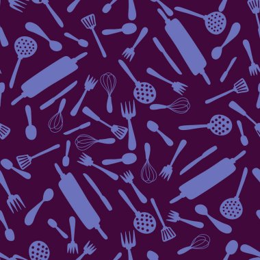 Mutfak aletleri kağıt, kumaş, giysi baskısı, tekstil ve mağaza ambalajları için dikişsiz çatal ve kaşık deseni. Yüksek kalite fotoğraf