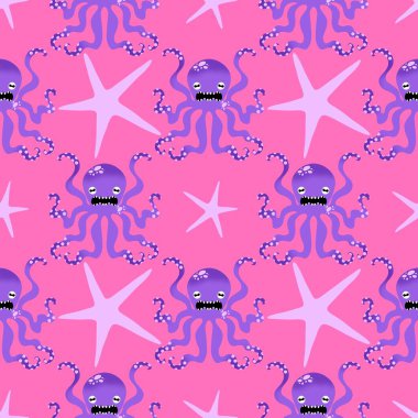 Yaz okyanusu hayvanları çocuk için kusursuz şirin ahtapot deseni kumaşlar ve moda tekstil ürünleri ve parti aksesuarları için kıyafet baskısı ve ambalaj kağıdı.