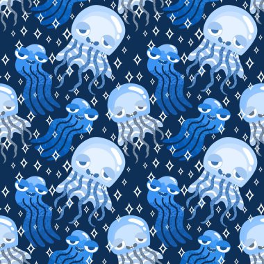 Yaz okyanusu hayvanları kağıt, kumaş, çarşaf ve çocuk kıyafetleri ve parti aksesuarları için kusursuz ahtapot desenleri. Yüksek kaliteli illüstrasyon