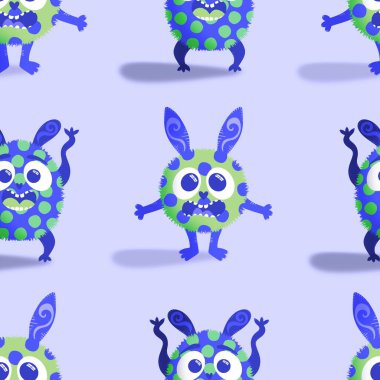 Çizgi filmlerdeki hayvanlar çocuk için kusursuz canavar desenleri giysi baskısı, kumaş, kumaş ve yaz partisi aksesuarları ve moda tekstili.