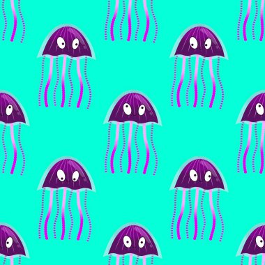 Deniz hayvanları, ambalaj kağıdı, kumaş, çarşaf ve çocuk giysisi baskısı ve yaz partisi aksesuarları için kusursuz okyanus deniz anası deseni. Yüksek kalite fotoğraf