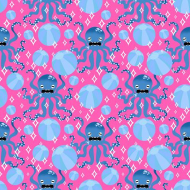 Yaz okyanusu hayvanları çocuk için kusursuz şirin ahtapot deseni kumaşlar ve moda tekstil ürünleri ve parti aksesuarları için kıyafet baskısı ve ambalaj kağıdı.