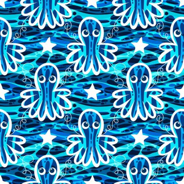Yaz okyanusu hayvanları çocuk için kusursuz şirin ahtapot deseni kumaşlar ve moda tekstil ürünleri ve parti aksesuarları için kıyafet baskısı ve ambalaj kağıdı.