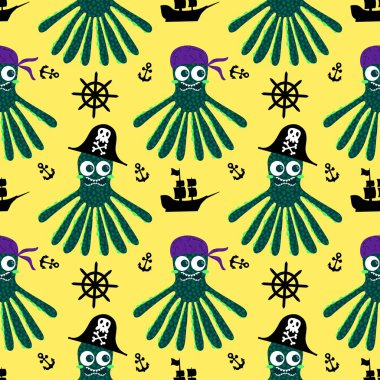 Yaz okyanusu hayvanları çocuk için kusursuz şirin ahtapot deseni kumaşlar ve moda tekstil ürünleri ve parti aksesuarları için kıyafet baskısı ve ambalaj kağıdı.