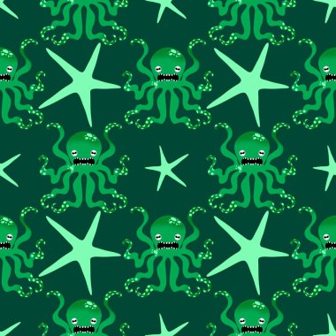 Yaz okyanusu hayvanları çocuk için kusursuz şirin ahtapot deseni kumaşlar ve moda tekstil ürünleri ve parti aksesuarları için kıyafet baskısı ve ambalaj kağıdı.