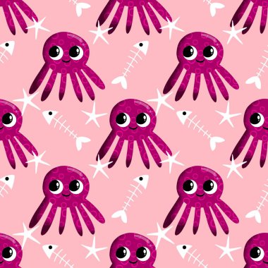 Yaz okyanusu hayvanları çocuk için kusursuz şirin ahtapot deseni kumaşlar ve moda tekstil ürünleri ve parti aksesuarları için kıyafet baskısı ve ambalaj kağıdı.