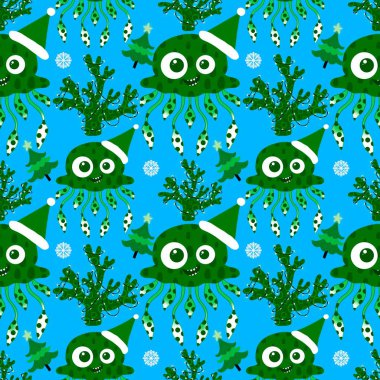 Yaz okyanus hayvanları, ambalajsız denizanası desenli ambalaj kağıtları, kumaşlar, çarşaflar, çocuk giysileri ve parti aksesuarları için. Yüksek kaliteli illüstrasyon