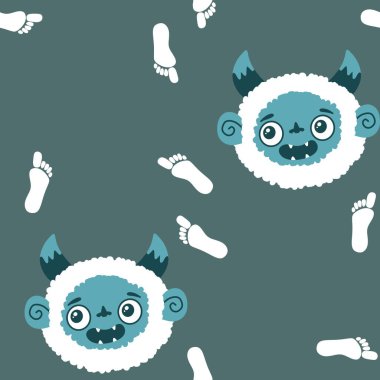 Kış canavarları, kağıt, kumaş, çarşaf ve çocuk giysileri baskısı ve yeni yıl ambalajı için kusursuz Noel Yeti desenleri. Yüksek kaliteli illüstrasyon