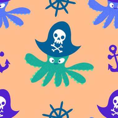 Yaz okyanusu hayvanları çocuk için kusursuz şirin ahtapot deseni kumaşlar ve moda tekstil ürünleri ve parti aksesuarları için kıyafet baskısı ve ambalaj kağıdı.