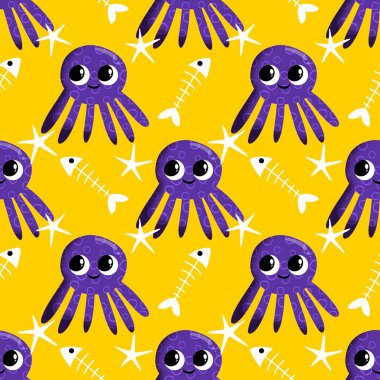 Yaz okyanusu hayvanları çocuk için kusursuz şirin ahtapot deseni kumaşlar ve moda tekstil ürünleri ve parti aksesuarları için kıyafet baskısı ve ambalaj kağıdı.