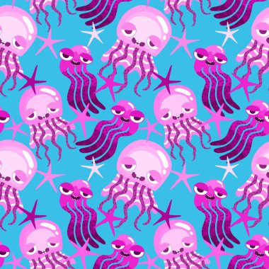 Yaz okyanusu hayvanları kağıt, kumaş, çarşaf ve çocuk kıyafetleri ve parti aksesuarları için kusursuz ahtapot desenleri. Yüksek kaliteli illüstrasyon