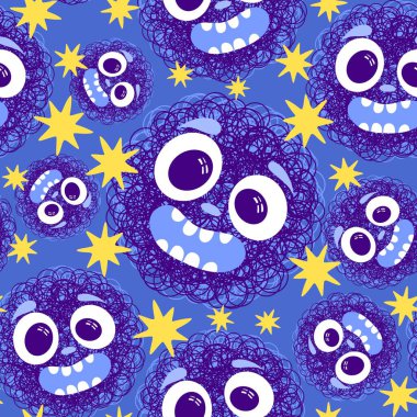 Çizgi filmlerdeki hayvanlar çocuk için kusursuz canavar desenleri giysi baskısı, kumaş, kumaş ve yaz partisi aksesuarları ve moda tekstili.