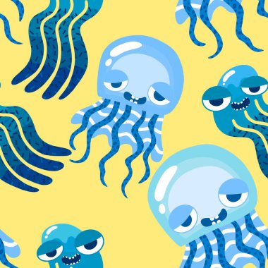 Yaz okyanusu hayvanları kağıt, kumaş, çarşaf ve çocuk kıyafetleri ve parti aksesuarları için kusursuz ahtapot desenleri. Yüksek kaliteli illüstrasyon