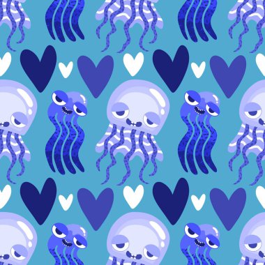 Yaz okyanusu hayvanları kağıt, kumaş, çarşaf ve çocuk kıyafetleri ve parti aksesuarları için kusursuz ahtapot desenleri. Yüksek kaliteli illüstrasyon