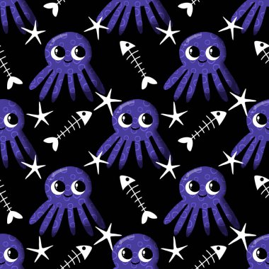 Yaz okyanusu hayvanları çocuk için kusursuz şirin ahtapot deseni kumaşlar ve moda tekstil ürünleri ve parti aksesuarları için kıyafet baskısı ve ambalaj kağıdı.