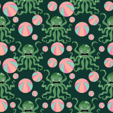 Yaz okyanusu hayvanları çocuk için kusursuz şirin ahtapot deseni kumaşlar ve moda tekstil ürünleri ve parti aksesuarları için kıyafet baskısı ve ambalaj kağıdı.