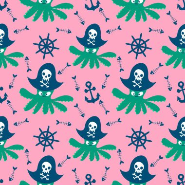 Yaz okyanusu hayvanları çocuk için kusursuz şirin ahtapot deseni kumaşlar ve moda tekstil ürünleri ve parti aksesuarları için kıyafet baskısı ve ambalaj kağıdı.