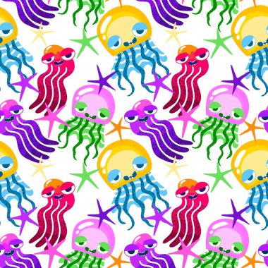 Yaz okyanusu hayvanları kağıt, kumaş, çarşaf ve çocuk kıyafetleri ve parti aksesuarları için kusursuz ahtapot desenleri. Yüksek kaliteli illüstrasyon